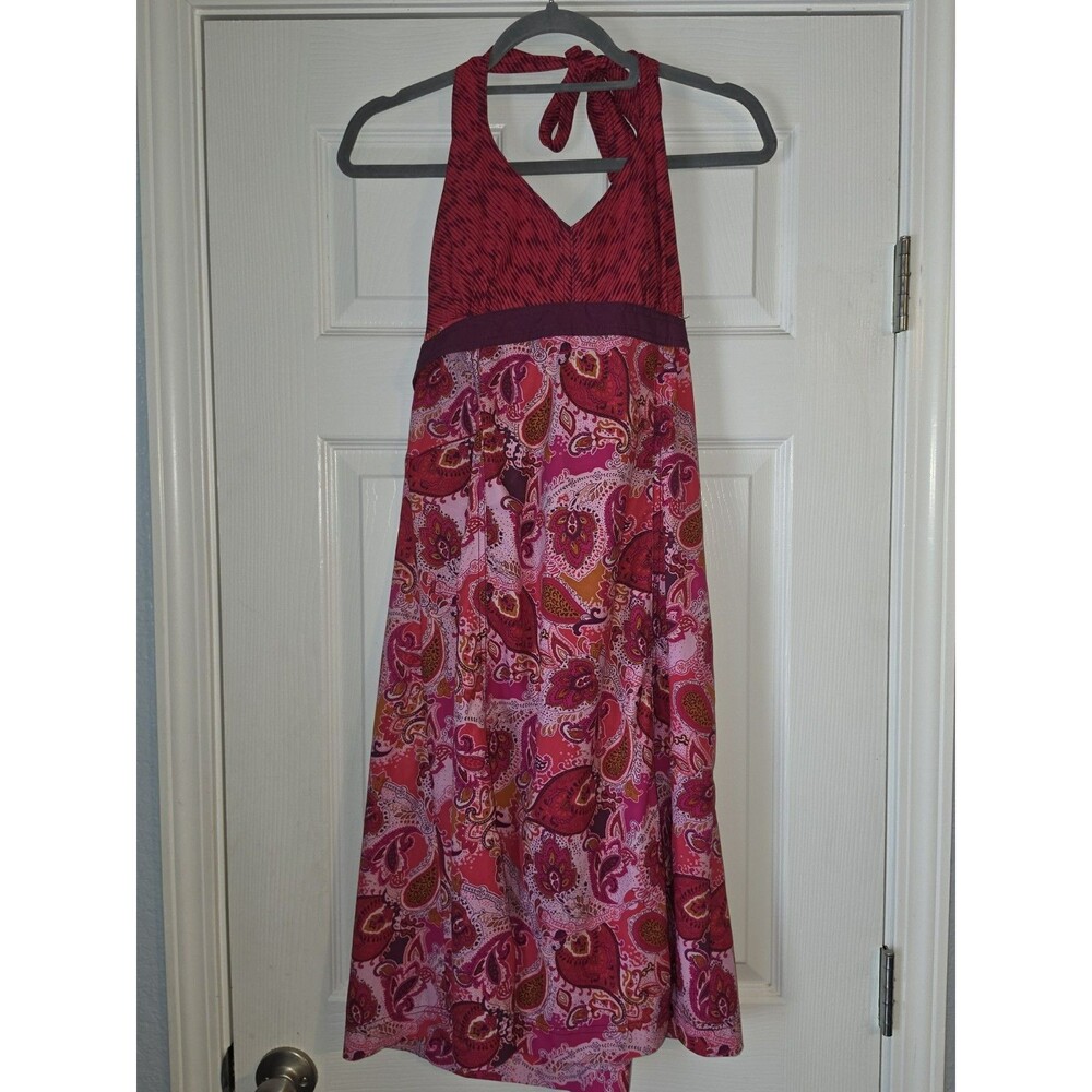 Athleta Everywhere Halter Dress Pink Paisley 12 Resort Travel Pocket Padded